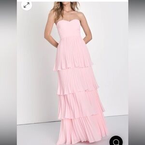 Lulus - Size XS. Seriously Sensational Light Pink Strapless Tiered Maxi Dress